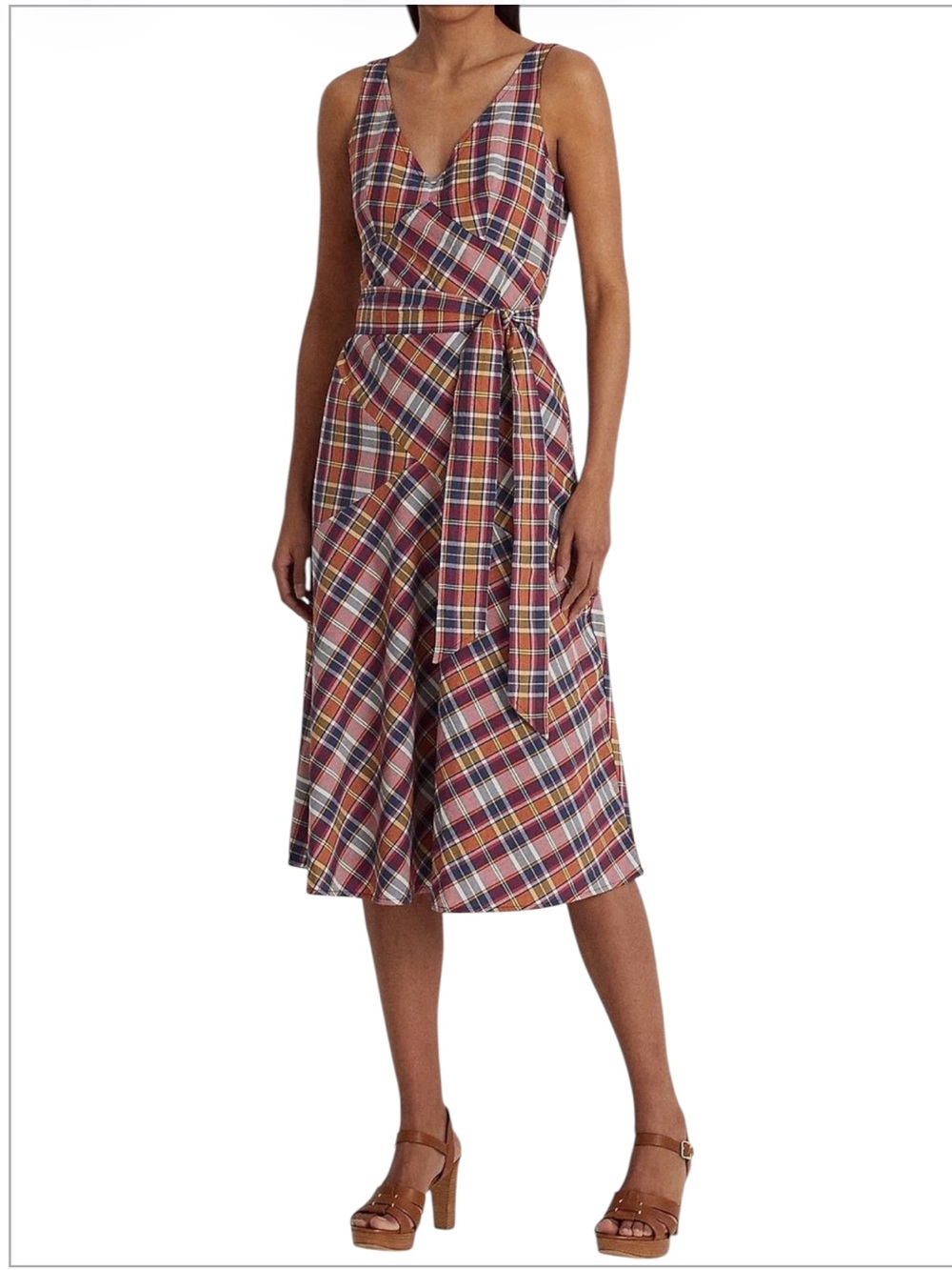 Ralph Lauren Belted Madras Sleeveless Plaid Dress Size 10